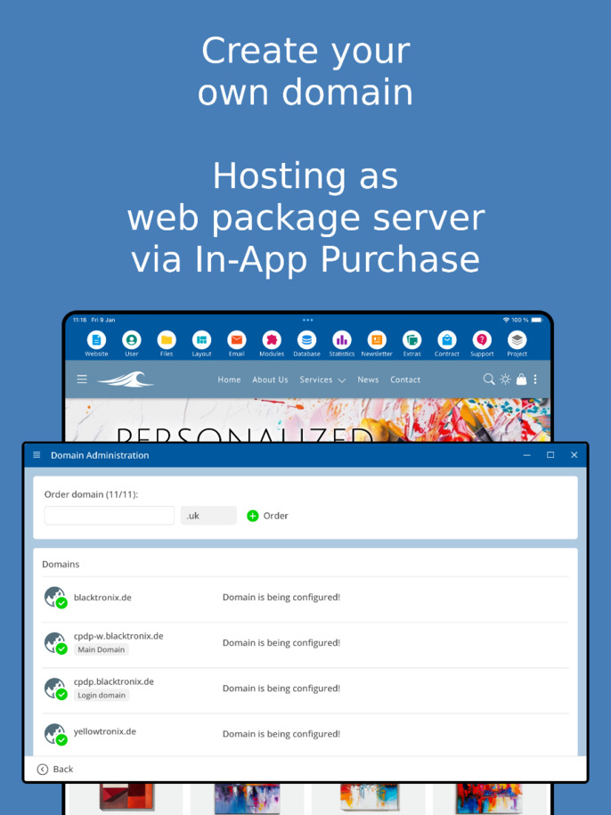 إدارة النطاق في التطبيق - لقطة شاشة للتابلت