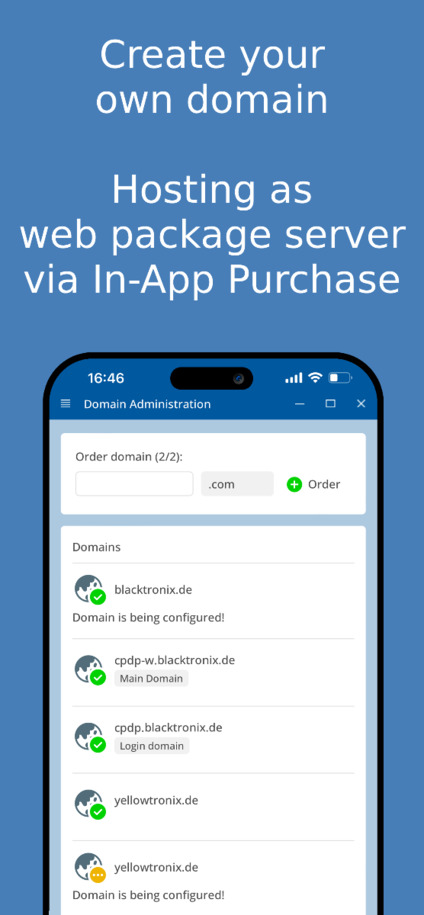 إنشاء وإدارة نطاق خاص - لقطة شاشة للتطبيق